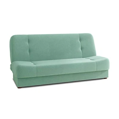 Abbildung von Schlafsofa Sena Sofa mit Schlaffunktion, Velours Stoff, Bettsofa Bettkasten, Couch, Sofagarnitur, Couchgarnitur (Mintgrün (Manila 11))