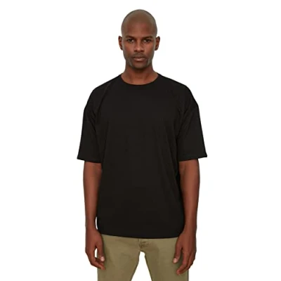 Abbildung von TRENDYOL Herren Männliches Basisches Bike kragen Übergroß Kurzarm T Shirt Western, Schwarz, S