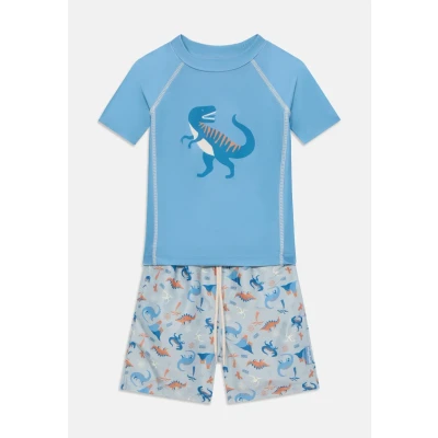 Abbildung von Playshoes Unisex Kinder UV Schutz Bade Set zweiteilig Schwimmshirt Badeshorts Badebekleidung, Dino blau, 110/116