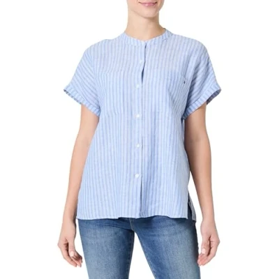 Abbildung von Tommy Hilfiger Collarless Blouse Hemdbluse, Damen, Größe: 40, Blue spell
