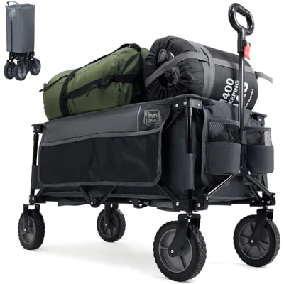 Abbildung von TIMBER RIDGE XXL Bollerwagen Faltbar Strand Handwagen mit Seitentasche Getränkehalter verstellbarem Griff, Gartenwagen Strandwagen für Alle Gelände, Draussen Camping Einkaufen, 100kg Belastbarkeit