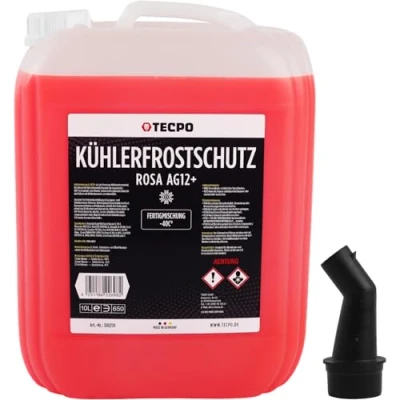 Abbildung von TECPO Kühlerfrostschutz rot rosa, 10 Liter Kühlmittel G12+ 40C Antifreeze, G12 Auto, Fertigmischung Gebrauchsfertig Kühlwasser Auto