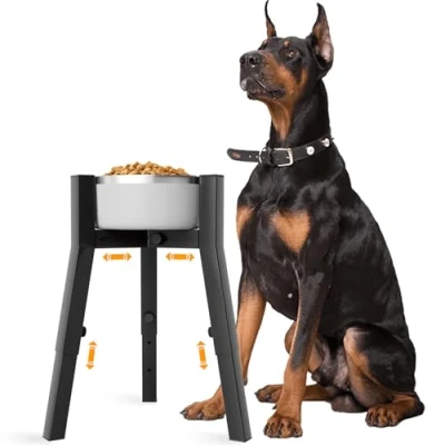 Abbildung von ADENGL erhöhter Hundenapfständer für mittlere &amp; große extra Hunde mit Matte, hoher Hundenapfständer, verstellbare Breite 7 10,7„ Höhe 9,8 13,4“, Hundenapfhalter (Napf nicht enthalten)
