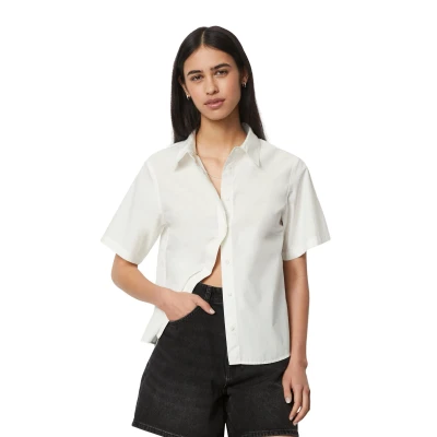 Abbildung von Marc O&#039;Polo Denim Kurzarmaus Reiner Hemdbluse, Damen, Größe: Small, Silky white