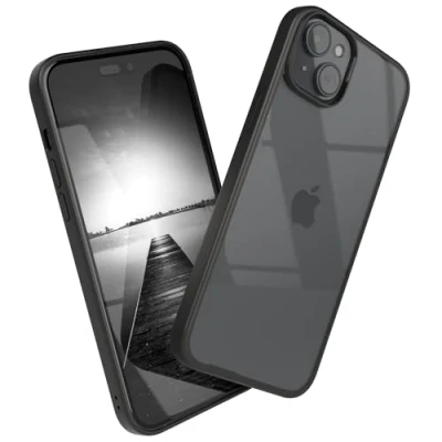 Abbildung von EAZY CASE Clear Hybrid Bumper Hülle kompatibel mit iPhone 15 Plus, Handyhülle Ultra Aufprallschutz, Stoßfest und Kratzfest, dünne Schutzhülle Kameraschutz, Handy Case, Schwarz