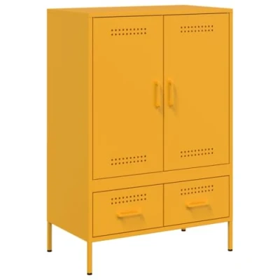 Abbildung von vidaXL Highboard, Sideboard mit Stauraum, Kommode Anrichte Verstellbare Schraubfüße, Beistellschrank Schrank, Industrie Stil, Senfgelb Kaltgewalzter Stahl