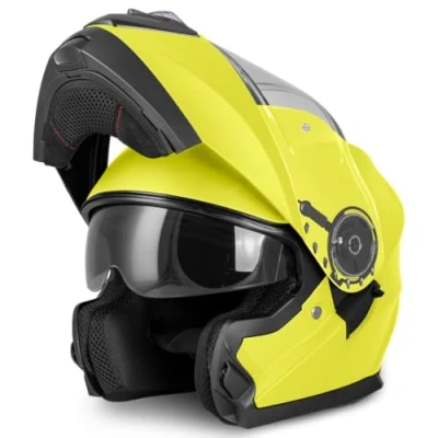 Abbildung von VINZ Santos Klapphelm mit Sonnenblende ECE 22.06 &amp; PINLOCK vorbereitet Motorrad Helm Integralhelm Motorradhelm Klappbar In Gr. XS XXL Erhältlich Fluo Gelb