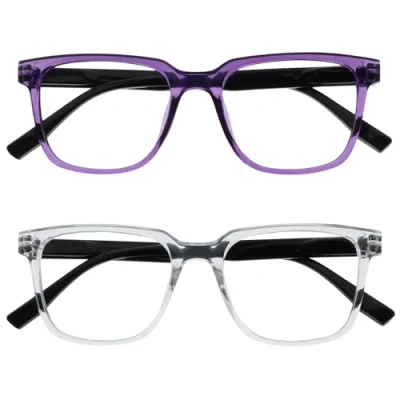 Abbildung von OPULIZE LEO Lesebrille 2er Pack Großes Rechteckiges Gestell Lila, Klar Herren Damen Federscharniere RR55 5C +3.00
