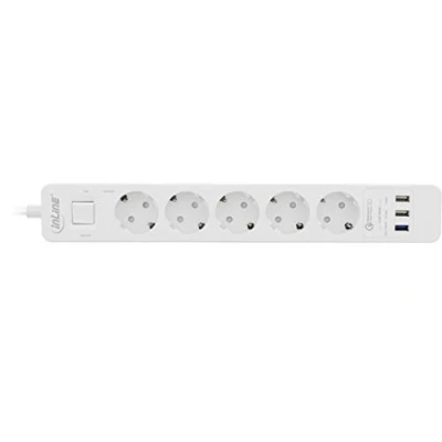 Abbildung von InLine Steckdosenleiste, 5 fach Schutzkontakt, ÜSS und QC3.0, weiß, AC Ausgänge, Typ F, 220 250 V, 16 A, 4000 W, 2,4 A
