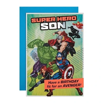 Abbildung von Hallmark Geburtstagskarte für Sohn Marvel Superhelden Design mit Aktivität