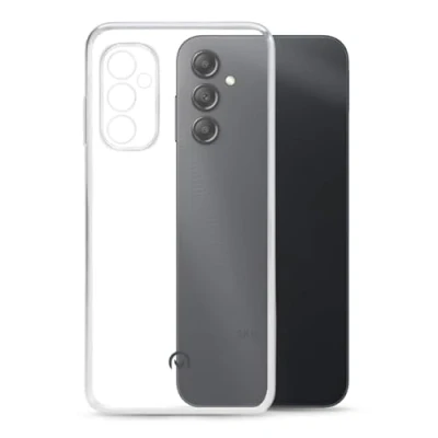 Abbildung von TPU Hülle passend für Samsung Galaxy A14 4G Transparent Clear Case Schutz Handy Tasche Silikon mit mungoo Displayputztuch