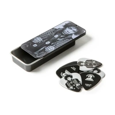 Abbildung von JIM DUNLOP Plektrum Jimi Hendrix, Mankowitz, Stark, Schachtel aus Metall mit 6 Stück