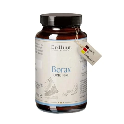 Abbildung von Erdling Borax Pulver 99,9% reines Natriumtetraborat Decahydrat 70 g Nahrungsergänzungsmittel mit Bor im Braunglas vegan &amp; ohne Zusatzstoffe laborgeprüft