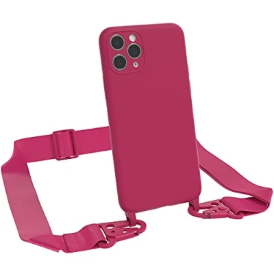 Abbildung von EAZY CASE Premium Silikon 2 in 1 Handykette kompatibel mit iPhone 11 Pro Handyhülle Umhängeband, Handykordel Silikonhülle, Hülle Band, Kette für Smartphone, Beere