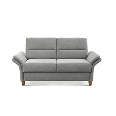 Abbildung von CAVADORE 2er Sofa Wyk / 2 Sitzer Couch im Landhausstil mit Federkern + Holzfüßen 166 x 90 89 Chenille, Hellgrau