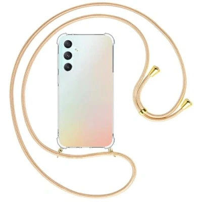 Abbildung von mtb more energy® Handykette kompatibel mit Samsung Galaxy S23 FE Shiny Gold/Goldfarbene Ösen Smartphone Hülle zum Umhängen Anti Shock Full TPU Case