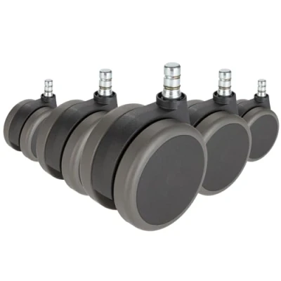 Abbildung von hjh OFFICE 619019 5er Set Rollen ROLO NO NOISE Schwarz 11mm x 75mm Drehstuhlrollen für harte Böden