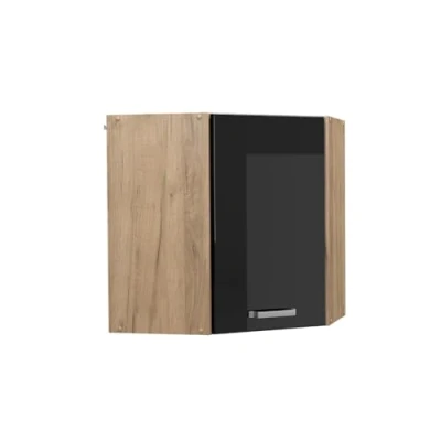 Abbildung von Vicco Eckhängeschrank R Line, Schwarz Hochglanz/Goldkraft Eiche, 57 cm