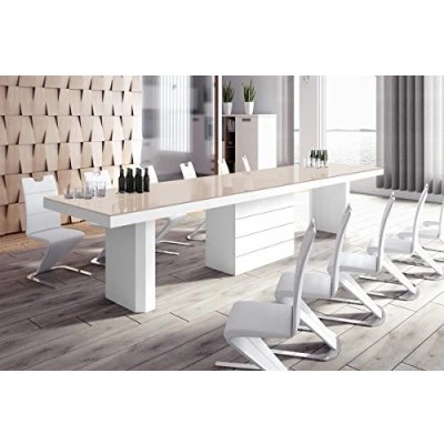 Abbildung von HU Design Esstisch HE 777 Hochglanz oder Matt/ausziehbar auf 5 Verschiedene Maße 140/188 / 236/284 332 cm (Cappuccino Hochglanz/Weiß Hochglanz)