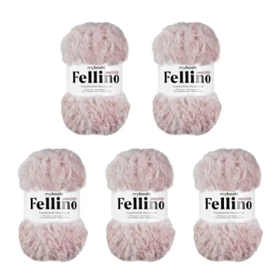 Abbildung von myboshi Fellino, Flauschige Fellwolle, zum Häkeln und Stricken, Teddywolle in Felloptik, super Bulky, 100g, Ll 65m Rosa (Pinku) 5 Knäuel