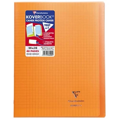 Abbildung von Clairefontaine 984409C Heft / Notizbuch Koverbook, DIN A4+, 24x32 cm, 24 Blatt 90g, französische Lineatur Seyès, Einband aus transparentem Polypropylen, Orange, 1 Stück