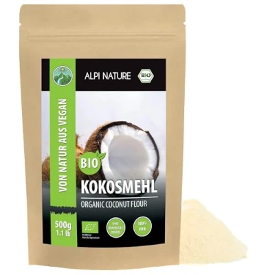 Abbildung von BIO Kokosmehl (500g), Rohkostqualität aus kontrolliert biologischem Anbau, glutenfrei, laktosefrei, laborgeprüft, vegan