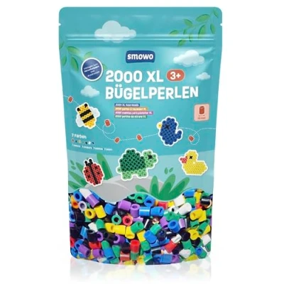 Abbildung von Smowo® Große 10mm Bügelperlen 2000 Stück für Kinder ab 3 Jahren 7 bunte Farben XL Steckperlen Kreatives Perlenset