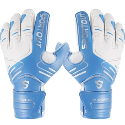 Abbildung von Sportout Torwarthandschuhe, Fußballhandschuhe mit Fingersave, Torwarthandschuhe Herren, Kinder rutschfeste 4mm Latex, Torwart Handschuhe für Kinder, Erwachsene und Jugendliche