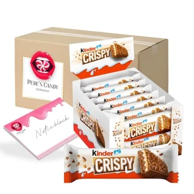Abbildung von Kinder Crispy Riegel knusprige und cremige Schokolade 14 x 34g mit Geschenk von Pere&#039;s Candy
