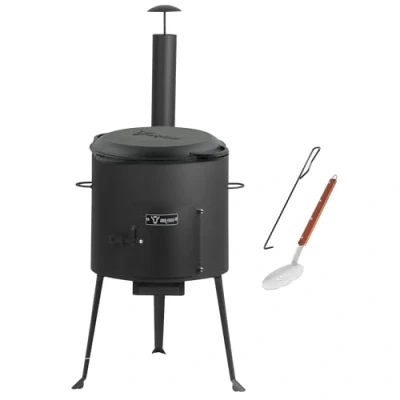 Abbildung von BBQ Toro Gusseisen Kazan mit Ofen Ø 34 cm 12,1 L Gusstopf Deckel, Gusseisentopf Gulaschkessel, Feuerkessel, Outdoor Feuer Ofen, Eintopfofen, Feuerstelle, Außenküche, Utschak