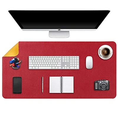 Abbildung von Mausepad XXL, Große Mausmat, DOBAOJIA Laptop Schreibtischmatte, Schreibtischunterlage, Büro Schreibtisch Pad, Schreibblock, Doppelseitige Verwendung PU Leder Wasserdicht 90 x 43cm (Rot/Gelb)