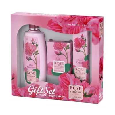 Abbildung von BioFresh Geschenk Pakete Rose of Bulgaria: Haarshampoo 330 ml, Handcreme 75ml und rosa Seife 100gr.