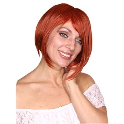 Abbildung von Prettyland Damen Kurze glatte gestufte Perücke Bob Wig gesträhnt mit langem Pony kupfer rot orange C490