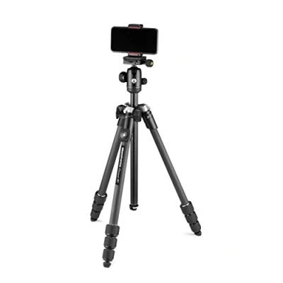 Abbildung von Manfrotto Element MII Kamera und Handystativ, Carbon Reisestativ mit Kugelkopf Bluetooth, für Smartphones, DSLR, CSC Kompaktkameras, Fotozubehör, Content Creation, Video Blogs