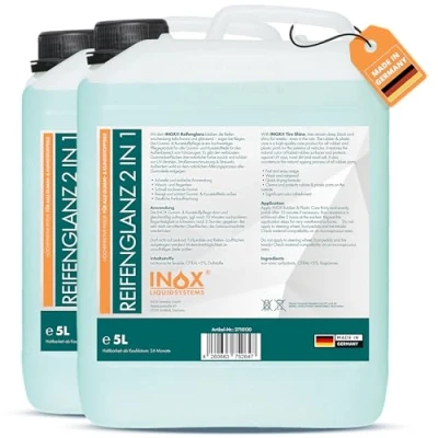 Abbildung von INOX® Reifenglanz 2x5L Auto Kunststoffpflege &amp; Gummipflege für Außen Schwarz Reifenpflege Autoreifen Pflege und Reifen Reiniger Reifenschwarz