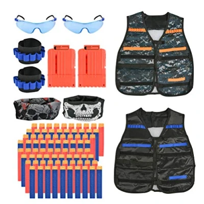 Abbildung von TIMESETL 2Set Taktische Weste Jacke Kit, Nerf N Strike Elite Set, 2 Battel Weste, Zubehör Set mit 80er Darts + Schnellladeclips Schutzbrillen Maske Armbänder