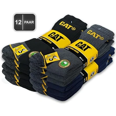 Abbildung von CAT Caterpillar 12 Paar REAL WORK SOCKS Damen Herren Arbeitssocken Business Socken Strümpfe Größenauswahl 35 50 (39 42, Farbmix1)