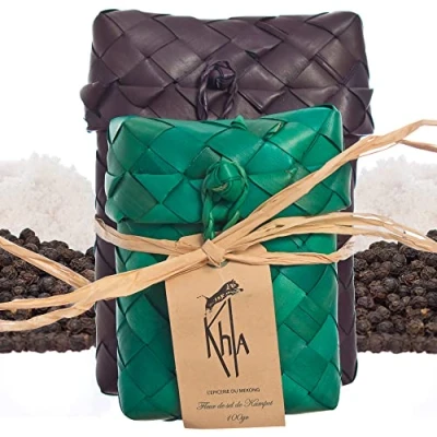 Abbildung von Khla Duo Schwarzer Pfeffer &amp; Fleur de Sel Kampot Bio Pfefferkörner Salz 2x 100g