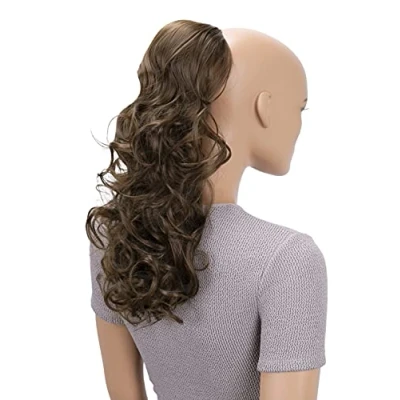 Abbildung von CAISHA 45cm Lang Haarteil Zopf Pferdeschwanz Haarverlängerung Mit Kordelverschluss Voluminös Gelockt Braun PH18