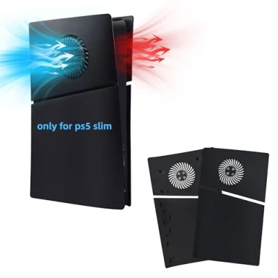 Abbildung von Mcbazel PS5 Slim Frontplattenersatz Faceplates Dauerhafte ABS Schutzersatzabdeckung mit Kühlungsventilzubehör für Playstation 5 Digital Edition Schwarz(Nicht PS5/PS5 Pro)