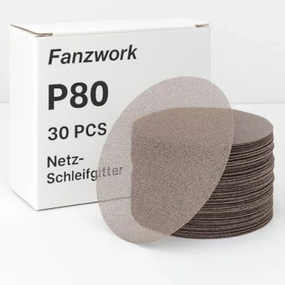 Abbildung von FANZWORK 30 Stück 150 mm Netz Schleifgitter Klett für Exzenterschleifer, Korn P80 Set Holz, Metall, Kunststoff &amp; Lack