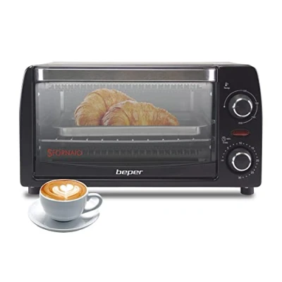 Abbildung von BEPER 90.882 Elektrischer Backofen, 1050 W, 12 L, Heizelemente aus Quarz, Wärmeisolierter Stahlgriff, Schwarz