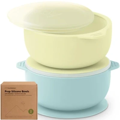 Abbildung von KeaBabies 2er Pack Baby Schüssel mit Saugnapf und Deckel Silikon Breischale für Jungen, Mädchen, Kinderschüssel Babygeschirr,Kinderschale,Silikonschüsseln Babynahrung,BPA frei (Pastel Sky)