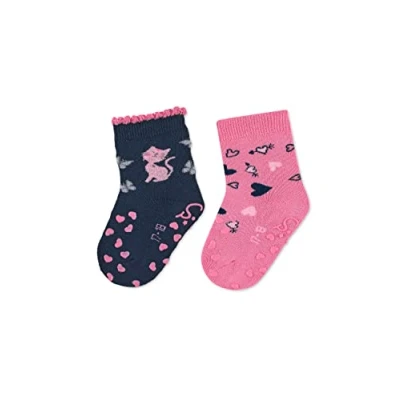 Abbildung von Sterntaler Baby Mädchen Krabbelsocken ABS Krabbelsöckchen Doppelpack Katze Herz mit Anti Rutsch Sohle marine, 17 18