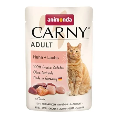 Abbildung von animonda Carny Adult Katzenfutter Nass, zuckerfrei und ohne Getreide, hochwertiges Nassfutter für Katzen, Huhn + Lachs, 12 x 85 g &amp; Lachs