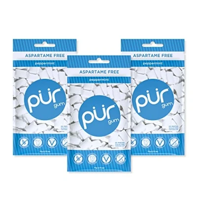 Abbildung von Pur Gum Zuckerfreier Kaugummi 100% Xylit Vegan, Aspartamfrei, Glutenfrei &amp; Diabetikerfreundlich Natürlicher Mit Peppermint Geschmack, 55 Stück (3er Pack)
