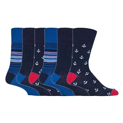 Abbildung von Gentle Grip 6er pack herren comfort ohne gummi bund mittellang business bunt socken in 35 farben (MGG549 Anchors)