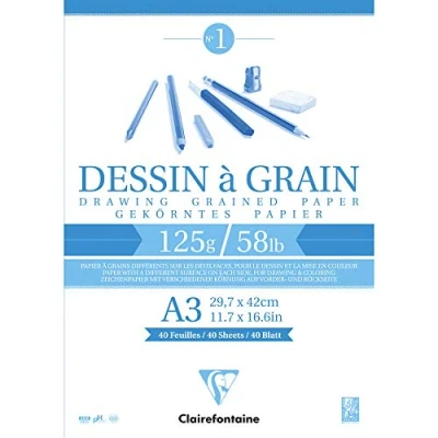 Abbildung von Clairefontaine 96682C Zeichenblock Kopfseitig Geleimt Dessin a Grain, Din A3, 29.7 x 42 cm, 40 Blatt, 125 g, weiß
