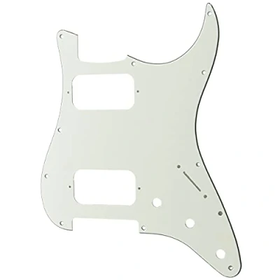 Abbildung von Musiclily Pro 11 Löcher Round Corner HH Strat Pickguard 2 Humbuckers Schlagbrett für American/Mexican Fender Standard Stratocaster E Gitarre, 3 lagig Aged White