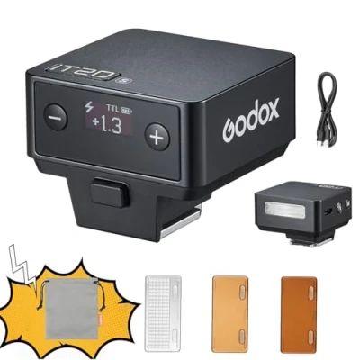 Abbildung von Godox iT20 TTL Kamerablitz Blitzgerät 700 Blitzzeit, 1,5 s Recyclingzeit mit magnetischen Farbfiltern (Schwarz, für Fuji)